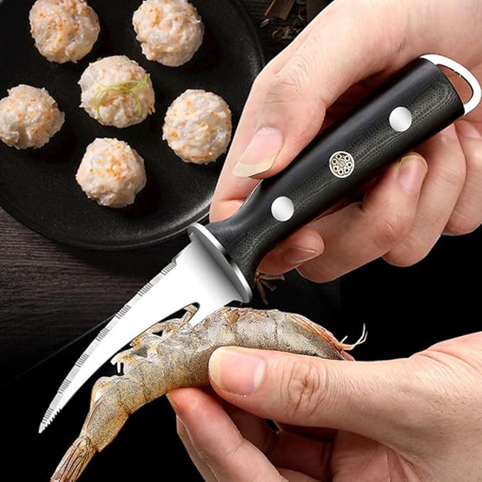 ibasenice Shrimp Line Peeler and Cutter with Wood Handle, Stainless Steel Seafood Deveining Tool for Shelling Shrimp and Cleaning Fish Maw, Kitchen Specialty Gadget for Seafood Preparation