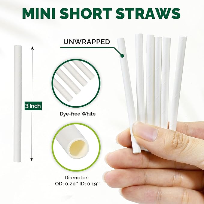 3'' Mini Paper Straws, Small Paper Sticks, Tasting Straws, Sample Straws, Stir Sticks, Fit for 1oz 2oz 3oz 4oz Portion Cups, DIY Crafts - 0.20"/5mm Dia. White, 500 Counts