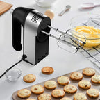 Hand Mixer Electric, 450W Kitchen Mixers with Scale Cup Storage Case, Turbo Boost/Self-Control Speed + 5 Speed + Eject Button + 5 Stainless Steel Accessories, For Easy Whipping Dough, Cream, Black
