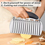 JAYVAR Large Crinkle Cutter French Fry Cutter, Large Crinkle Potato Slicer Wavy Chopper, Stainless Steel Wavy Slicer Crinkle Cutting Chopping Tools with Handle for Carrot Vegetable