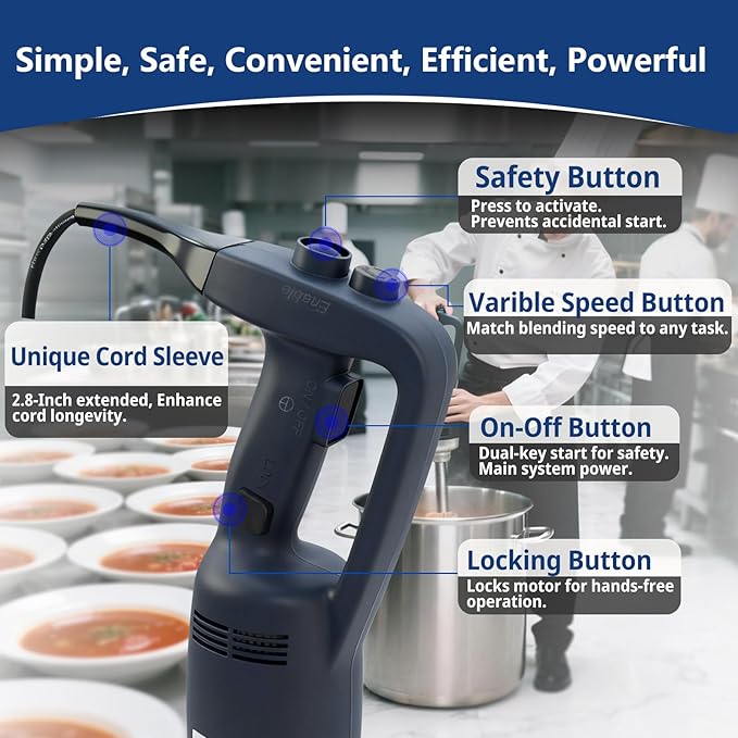 VONCI 500W Commercial Immersion Blender Handheld, 20" 304 Removable Shaft, Heavy Duty Stick Blender with Variable Speed 6000-20000RPM, Long Hand Mixer for Professional Kitchen Use.
