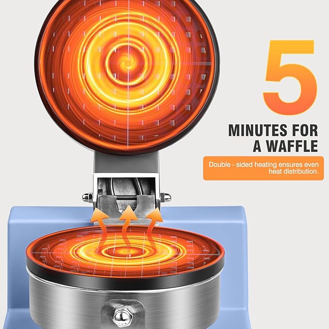 Commercial Waffle Maker for Restaurant, 110V Electric Waffle Maker w/Non-stick and 122–572°F Adjustable Temp, 1200W Profession Waffle Iron with Timer and Heavy Duty, Hotel Waffle Machine