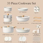 CAROTE 33pcs Pots and Pans Non Stick, Cookware Sets Detachable Handle, Induction Kitchen Pots and Pans, NonStick Cooking Set, Oven/Dishwasher/Fridge Safe, Space Saving