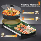 2 in 1 Electric Smokeless Hot Pot with Grill, 2200W Removable Hotpot Pot, Korean BBQ and Shabu Indoor Combo,Non-Stick Skillet Pan, Dual Adjustable Temperature, 1-6 People