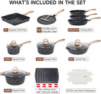 JEETEE 36Pcs Pots and Pans Set Non Stick, Cookware Set Non toxic Kitchen Healthy Induction Cooking Set W/Griddle, Sauté Pan, Baking Trays & Pancake Rake (PFOA, PFAS Free)