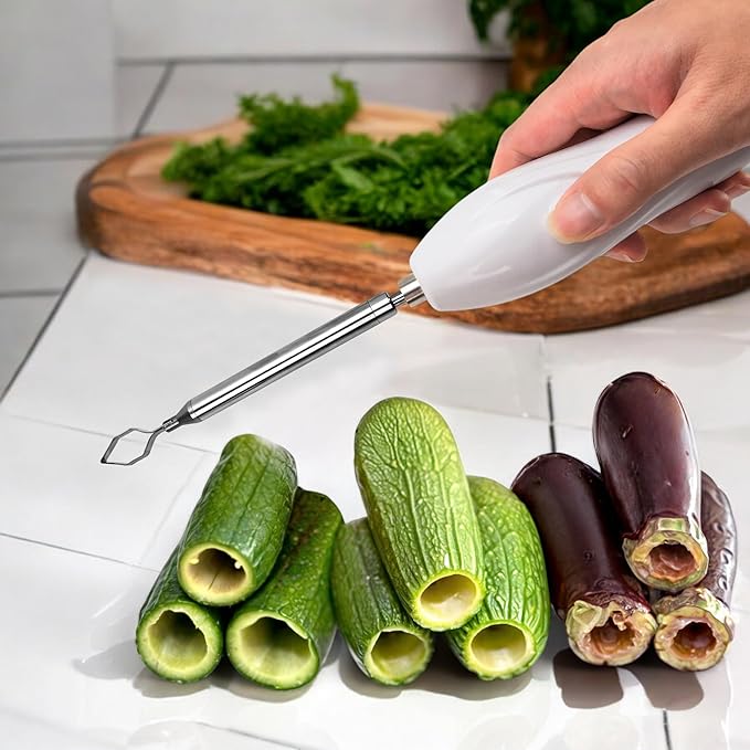 Zucchini Corer Tool Portable Vegetable Corer Cordless, Electric Scraping Scale Machine Scraper With 2 Cutter Head, Stainless Steel Rechargeable Fruit Digging, Professional Remover Tool Veggie Drill