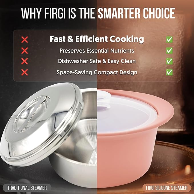40oz Platinum Silicone Microwave Steamer Pot with Handle & Lid - Korean 100% Food-Grade Steamer Bowl, Heat-Resistant Cooker with Steam Holes, Easy Clean, Dishwasher Safe, Dry Rose