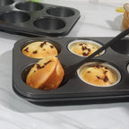 Non-Stick Jumbo Muffin Pans, 6-Cup Set of 2 Baking Pans with a Spatula for Extra-large Muffins & Cupcakes