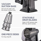 Rotary Cheese Grater with Handle Kitchen Shredder Slicer Grater Slicer Ice Shaver Cheese Vegetable Nuts Potato Zucchini Chocolate 3 Interchangeable Blades (Dark Grey TSP)