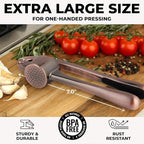 Zulay Kitchen Large Premium Garlic Press Set - Bigger Bowl for Bigger Garlic - Rust Proof Garlic Mincer Tool - Easy-Squeeze, Easy-Clean Silicone Garlic Peeler & Brush (Copper)