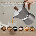 Aluminum 3 Cup 150ml Moka Pot Express Coffee Maker Stovetop Espresso Colorful Coffeemaker Italian Classic Style Brewing Greca Cafe Mocha Machine for Cafeteras Lover Camping Travel and Home Use 5oz