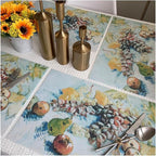 Art-Inspired Washable PVC Placemats Set of 6, Heat-Resistant Non-Slip Table Mats for Kitchen Dining Table Decor (Grapes, Lemons, Pears, and Apples)