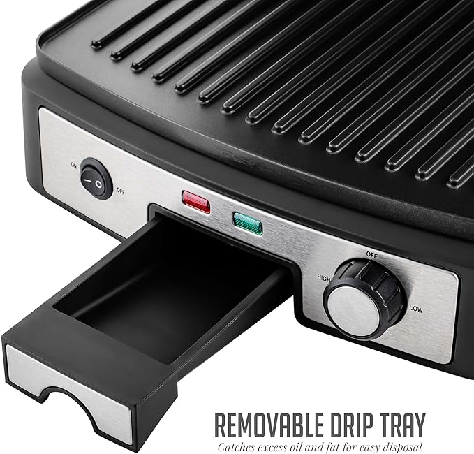 OVENTE Electric Panini Press Sandwich Maker, 1500W Indoor Grill with Non-Stick Coated Plates, Temperature Control & Removable Drip Tray, Opens 180 Degrees to Fit Any Type/Size of Food, Silver GP1861BR