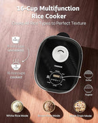 YOKEKON Rice Cooker Stainless Steel Inner Pot PFAS-Free Dishwasher Safe, Low Carb & Low Sugar Large Rice Cookers 8 Cup with Steamer Basket, 24H Delay Timer and Auto Keep Warm Feature,Black