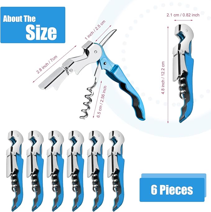 6 Pieces wine key wine opener Professional Waiter Corkscrews Stainless bottle opener Fold Serrated Foil Cutter Key for Family, Company Party,Bars,Restaurants(blue)