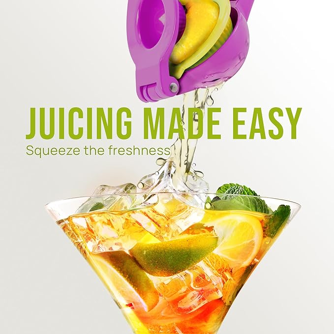 Zulay Kitchen Metal 2-in-1 Lemon Squeezer - Sturdy Max Extraction Hand Juicer Lemon Squeezer Gets Every Last Drop - Easy to Clean Manual Citrus Juicer - Easy-Use Lemon Juicer Squeezer - Purple/Yellow