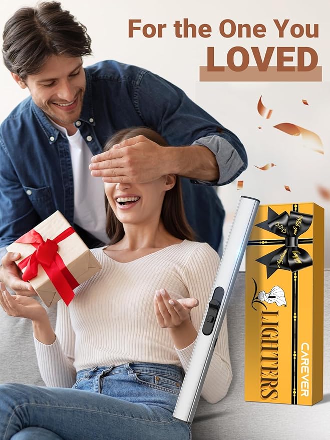 Stocking Stuffers for Women Electric Lighter - Gifts for Men Mom Birthday, Candle USB Rechargeable Upgraded Safety Lock Plasma Arc with LED Display Flameless Long for Grill