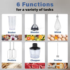 REVOTRA Immersion Blender Handheld, 6 in 1 Hand Blender, 12 Speed Stainless Steel Immersion Blender, Whisk, Chopper, Beaker, Beaters, Milk Frother