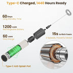 Milk Frother, Rechargeable Battery Operated Frother for Coffee,Portable Drink Mixer with 2 Stainless Steel Whisk Heads,Milk Foamer for Keto Coffee, Latte, Cappuccino, Hot Chocolate,White