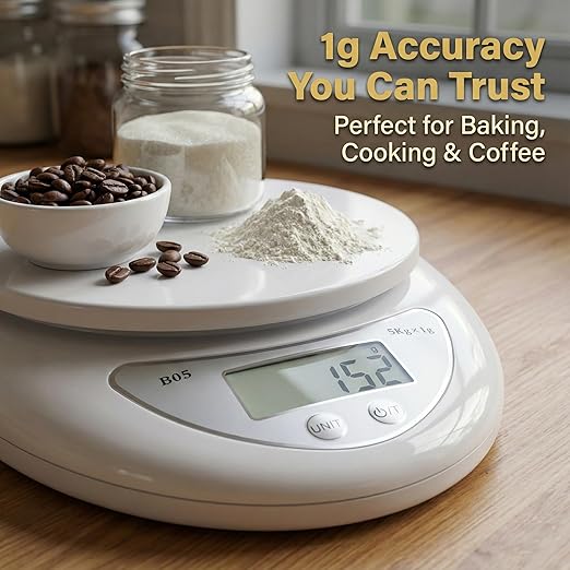 Digital Kitchen Scale – Food Scale for Cooking & Baking (5 kg/11 lb) – High-Precision Weight Scale in Grams Oz Lb – Stainless Platform with LCD Display & Tare Function – Batteries Included