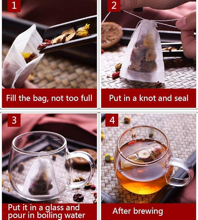 100 Pcs Disposable Tea Bags for Loose Leaf Tea, Biodegradable Tea Filter Bags with Drawstring, Corn Fiber Empty Tea Bags for Loose Leaf Tea (3.54 x 2.75 inch)