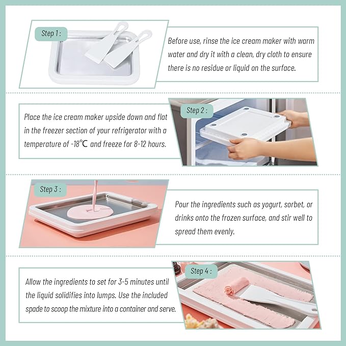 Instant Ice Cream Maker, Rolled Ice Cream Maker, Frozen Yoghurt Plate Instant Gelato Pan/Roll, Homemade DIY for Fun Parent-Child Activities Families White