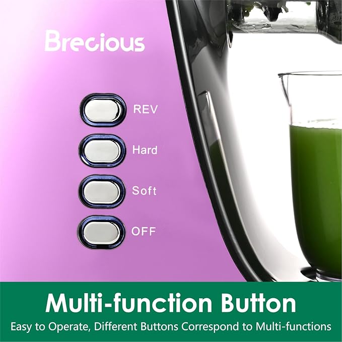 Slow Masticating Juicer,Brecious Cold Press Juicers with 2 Speed Modes & Quiet Motor,Juicers Machines Vegetable and Fruit with Reverse Function,Celery Juicer,BPA-Free,Easy to Clean (Purple）