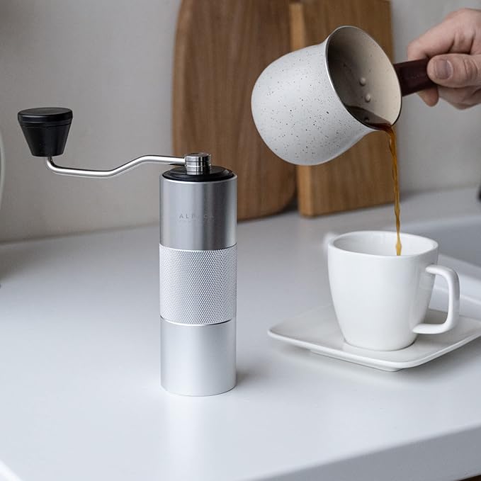 Premium Manual Coffee Grinder for Espresso, Pour Over & French Press with Stainless Steel Conical Burr, Precision Adjustable Hand Grinder, Compact Travel Size - by Alpaca Ventures