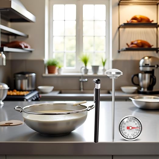 Black Kitchen Food-Cooking Meat Coffee Thermometer, Physical Sensing Stainless Steel Thermometer for Milk Foam Frothing Chocolate Water Grill, Turkey, BBQ Thermometers and Timers