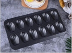 Madeleine Pans for Baking (2-Pack) 12 cup Madlen Mold Makes Shell Shape Cake Cookies Nonstick Carbon Steel Madeline Tray for Oven Black