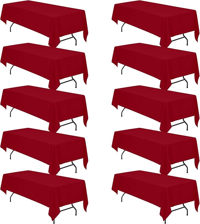 BRILLMAX 10 Pack Burgundy Tablecloths for 8 Foot Rectangle Tables 60 x 126 Inch - 8ft Rectangular Bulk Linen Polyester Fabric Washable Cloth Cover for Wedding Reception Banquet Birthday Party