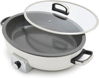 GreenPan Elite 5.5QT Electric Oval Skillet, PFAS-Free Ceramic Nonstick, 1800 Watt, Dishwasher Safe Lid & Removable Crock, Adjustable Temp Control Multi-Cooker, Sear, Sauté, Rice, Stir-Fry, Cream White