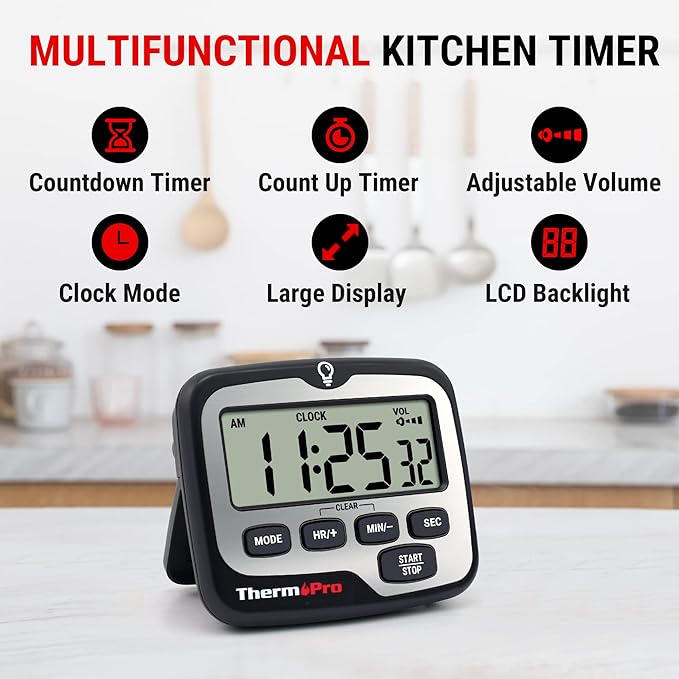 TempPro TM01(2 Pack) Kitchen Timers for Cooking with Count Up Countdown Timer, Digital Timer for Kids with Touch Backlit, Study Timers for Classroom Teacher Supplies (Previously ThermoPro)