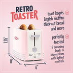 Nostalgia Retro Wide 2-Slice Toaster, Vintage Design With Crumb Tray, Cord Storage & 5 Toasting Levels, Pink