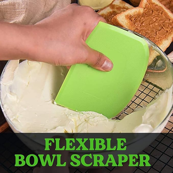 SURDOCA Dough Scraper Bench Scraper - 3P 13x7.9" Plastic Flexible Bowl Scraper, Sharp Edge & Angles Cake Scraper. Non-Slip Bakeware Decorating Tools Sculpting & Modeling Tools - Pink+Green+Pink