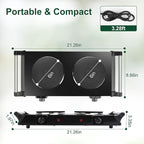 Electric Countertop Double Burner, 2000W Cooktop with Cast Iron Hot Plate & Stay Cool Handles, 5 Level Temperature Control, Easy to Clean, Indicator Lights, Cooking Stove for Office Home Camping RV