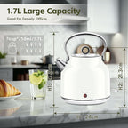 Electric Kettle – 1.7L Stainless Steel Kettle with Keep Warm Function, 1500W Fast Boil Kettle with LED Indicator, Auto Shut-off & Boil-Dry Protection Cordless Design, Rotational Base (White)