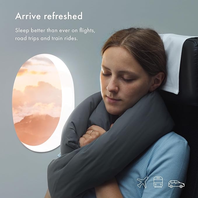 Huzi Infinity Pillow - Home Travel Soft Neck Scarf Support Sleep (Grey)