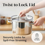 Stainless Steel Pasta Pot with Strainer Lid — 5.5 Qt Large Capacity Spaghetti Pot with Twist Lock Lid — Deep Cooking and Stock Pots for Boiling, Dishwasher Safe By Cooler Concepts