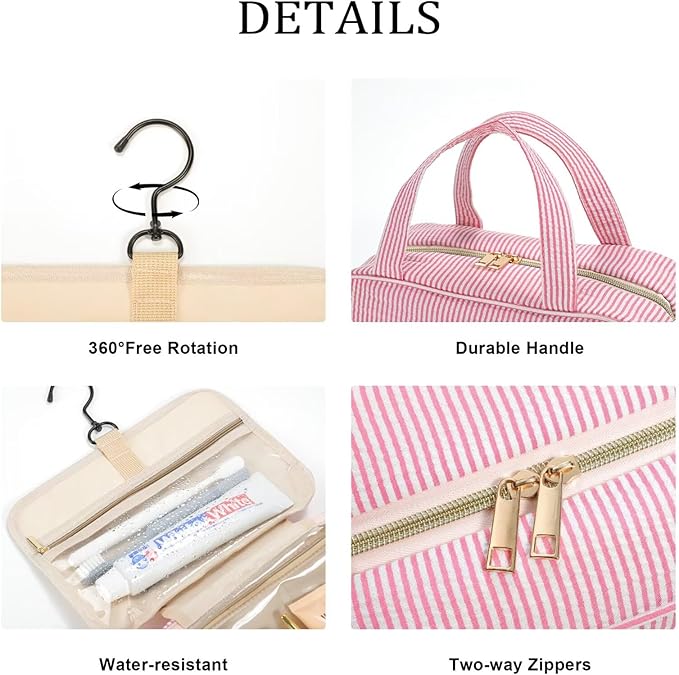 YOOLIFE Christmas Gifts for Women Stocking Stuffers, Initial Hanging Toiletry Bag for Women, Travel Toiletry Bag, Birthday Gifts for Mom Daughter Sister Friends, Letter M, Pink
