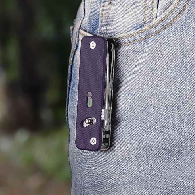 ROXON S503G 9 in 1 Mini Multi Tool EDC Pocket Knife Multitool with G10 Handle,Scissors,Screwdriver,Threader,Awl, Flat Screwdriver,Ruler,Tweezers for Outdoors Fishing Camping,Gifts for Men (Purple)