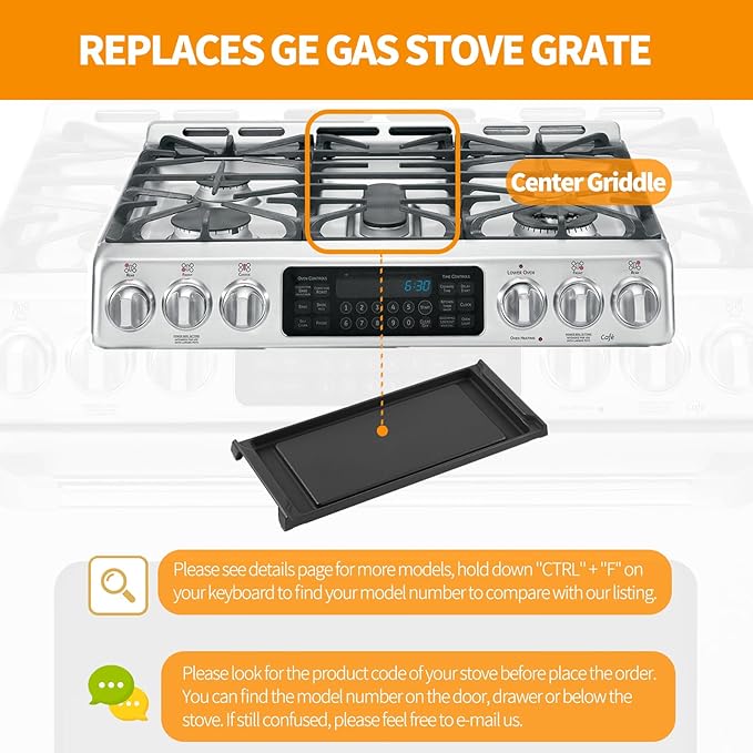 Upgraded WB31K10220 Griddle Replacement for GE Stove Parts 20" X 8.5" Cast Iron Center Griddle Plate C2S985SET9SS GE General Appliances Gas Range Parts Cafe Stove Top Cooktop Burner Flat Top Pan