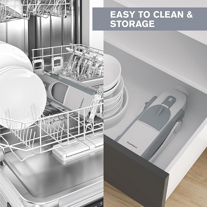 SupMaKin Safe Mandoline Slicer, Potato Slicer Maual Vegetable Chopper Adjustable Thickness Food Cutter, Kitchen Chopping Artifact for Cooking Meal Prep (Gray)