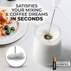 Zulay Milk Frother Wand – Handheld Electric Coffee Frother, Battery Operated Drink Mixer – 13,000 RPM Titanium Motor, Detachable Whisk, Easy Clean Foam Maker for Latte & Matcha – Executive White