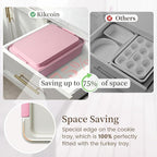 Kikcoin 25 PCS Stackable Baking Pans Set, Non-stick Bakeware Sets with Silicone Handles, 450°F Oven Safe Cookie Sheets for Baking, Easy Release Heavy-duty Baking Sheets Non Stick, Pink