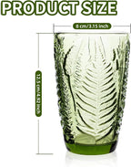 Fashionstorm Green Drinking Glasses Set of 6, Green Fern Glasses Cups 12 oz, Vintage Glassware Colored Glass Cups for Beverages Cocktail Juice Wine, Drinkware Gift Set Housewarming Gift