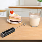 Milk Frother Handheld, Battery Operated Coffee Foamer Drink Mixer with 2 Stainless Steel Electric Whisks for Coffee, Latte, Cappuccino, Hot Chocolate, Protein，Egg Batteries Included,Black