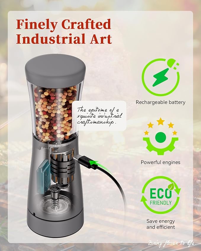 Electric Salt and Pepper Grinder Set with Storage Base, Stainless Steel Rechargeable Salt and Pepper Grinder Set with 4.5 oz Large Capacity, 1.8" Wide Mouth, Adjustable Coarseness, Ideal for Kitchen