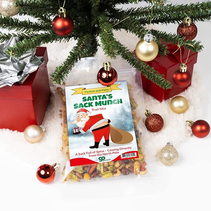 Santa's Sack Munch Spicy Trail Mix - Funny mooning Santa Claus design - Edible gifts for Men - Spicy mix, Made in the USA