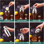 Umigy Cocktail Shaker Set Martini Shaker Bulk Stainless Steel Martini Mixer with Strainer and Double Measuring Jigger for Bar Party Home Use Wine Bar(18 Oz/ 550 ml,4 Packs)